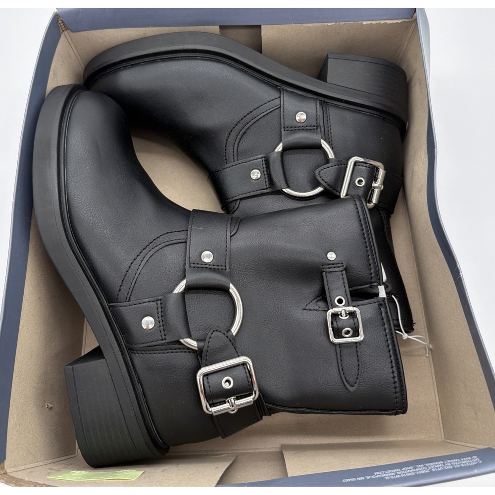Universal Thread Women's Connor‎ Biker Harness Black Buckle Ankle Boot Size 8